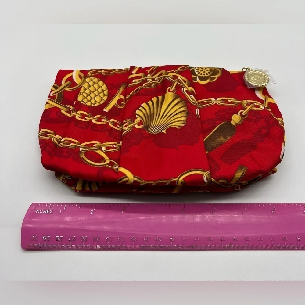 Estée Lauder red and gold cloth pleaded cosmetic bag NEW